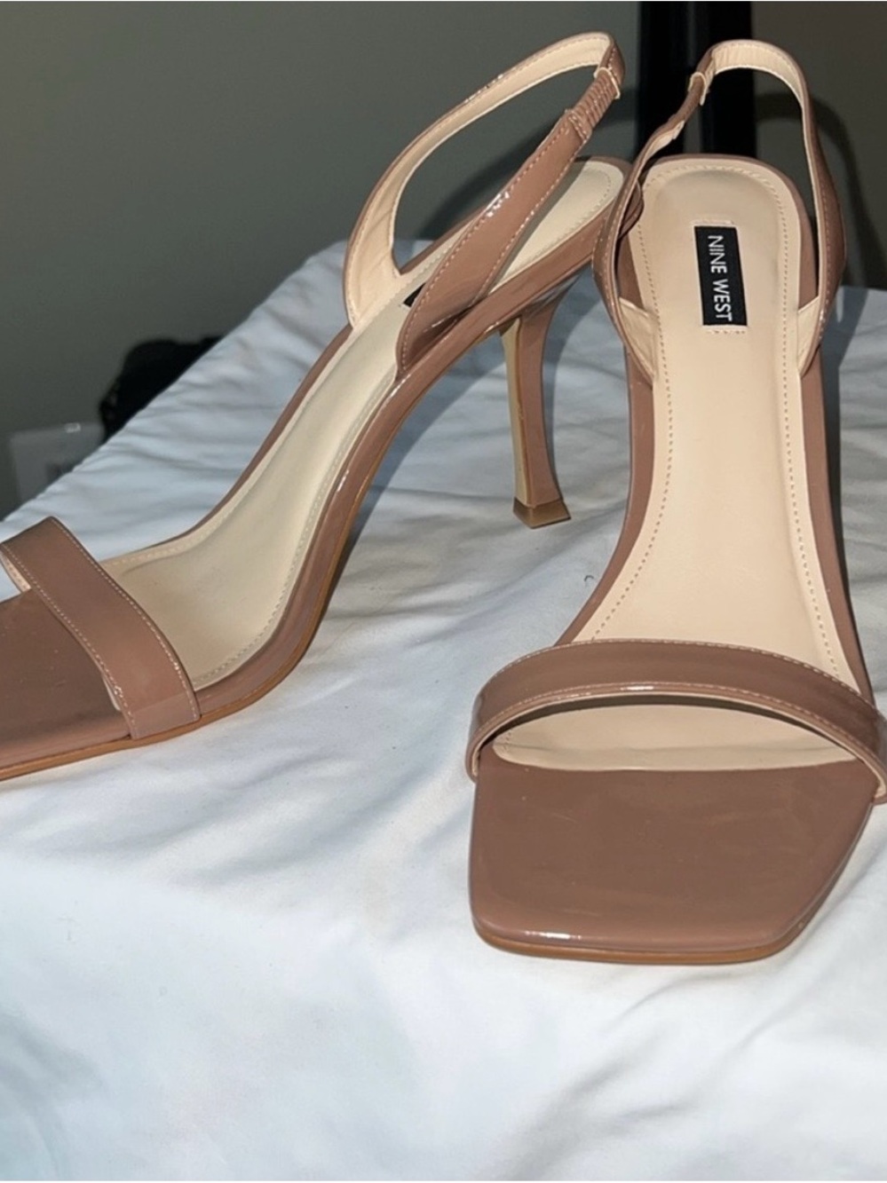 Nine West Tan Patent Leather Slingback Heels
